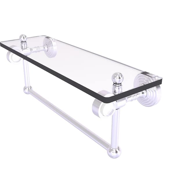 Allied Brass Pacific Grove 16 in. W 6.4 in. H x 5.13 in. D Glass Rectangular Shelf in Satin Chrome with Towel Bar