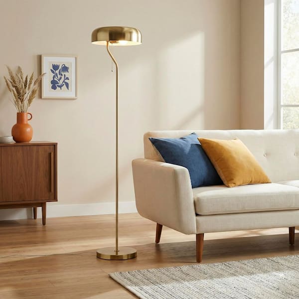 AIKVSXER 55 in. Metal Gold Corner Column Floor Lamp with Gold Dome