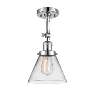 Franklin Restoration Cone 7.75 in. 1-Light Polished Chrome Semi-Flush Mount with Clear Glass Shade