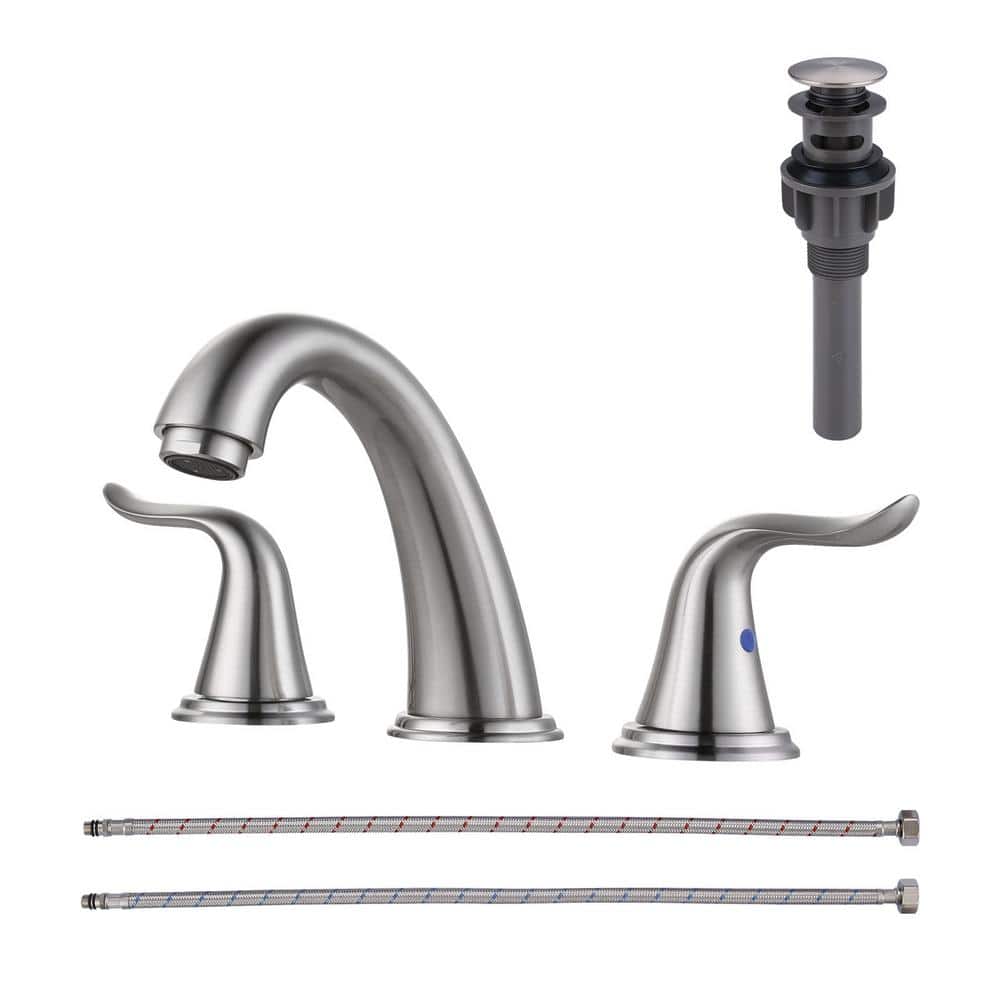 Double Handles Brushed Nickel 8 in. Widespread Bathroom Faucet, with Pop Up Drain price history on PriceWatchPro
