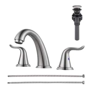 Double Handles Brushed Nickel 8 in. Widespread Bathroom Faucet, with Pop Up Drain