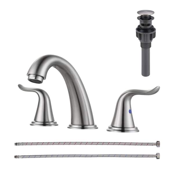 AVITAS Double Handles Brushed Nickel 8 in. Widespread Bathroom Faucet, with Pop Up Drain