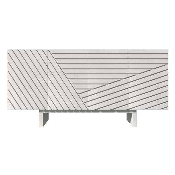 Boyel Living White MDF 4-Door 63 in. Wood Modern Grain Buffet Sideboard For Living Room, Foyer and Kitchen-Dining Room