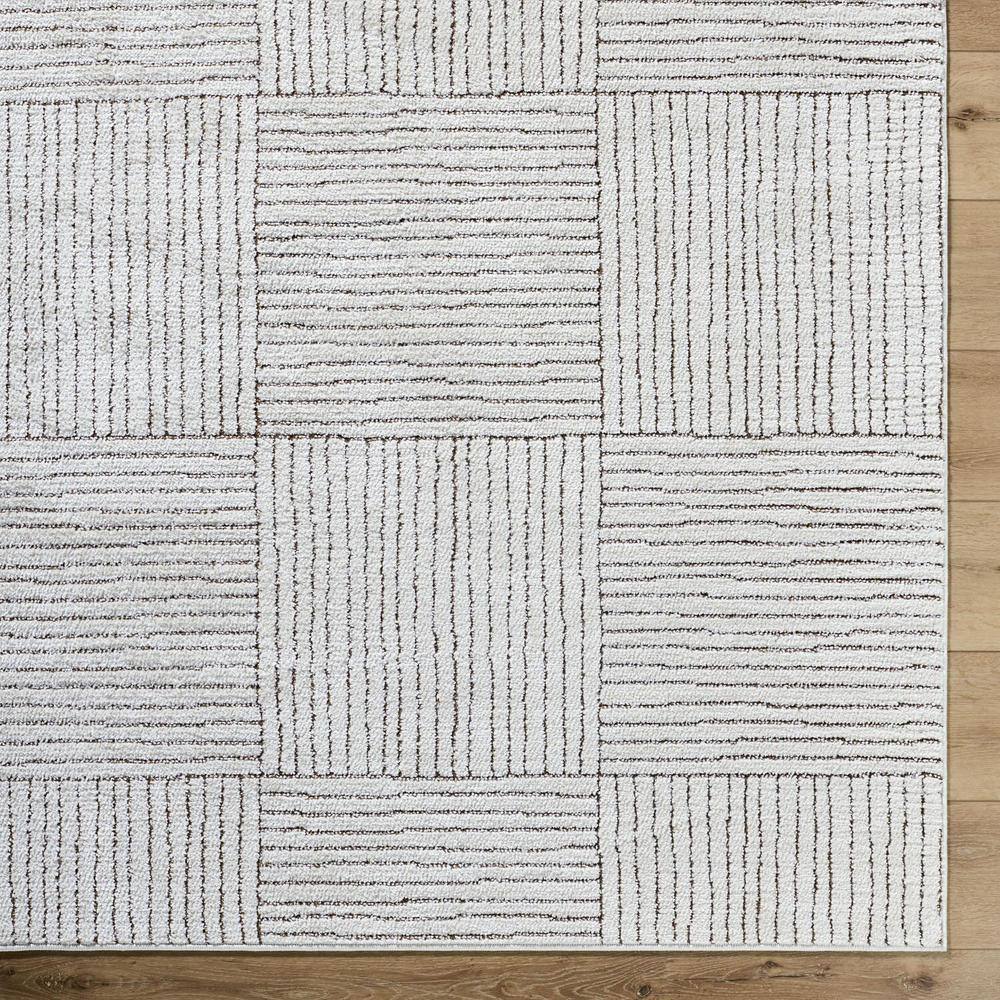 Ivory and Brown Geometric Synthetic Area Rug, 6'7" x 9'