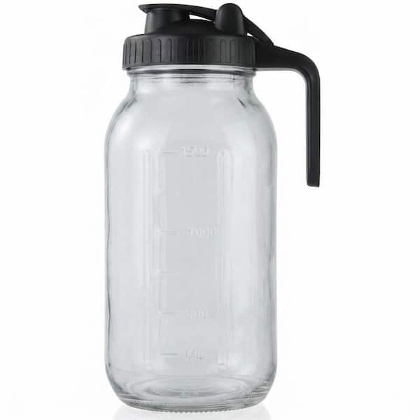 Beverage Serveware 64 oz. Glass Mason Jar Pitcher with Flip Cap Lid 4 x 4 x 10 in. Cold Brew Iced Tea Coffee Juice Sun