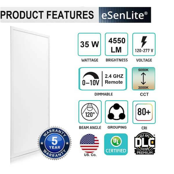 eSenLite 2 ft. x 4 ft. Integrated LED Panel Light Troffer Backlit 6500LM  630W Equivalent White Dim CCT Color Changeable (8-PC) EEBPTL2450W-RC-8 -  The