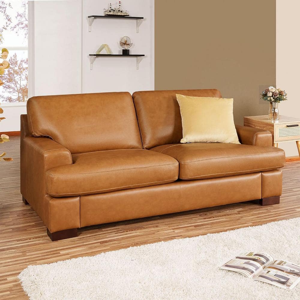 HOMESTOCK Genuine Leather Loveseat Sofa Luxurious Comfort, , Square Arm Design, Sturdy Block