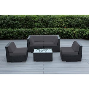 Ohana Black 5-Piece Wicker Patio Seating Set with Supercrylic Gray Cushions