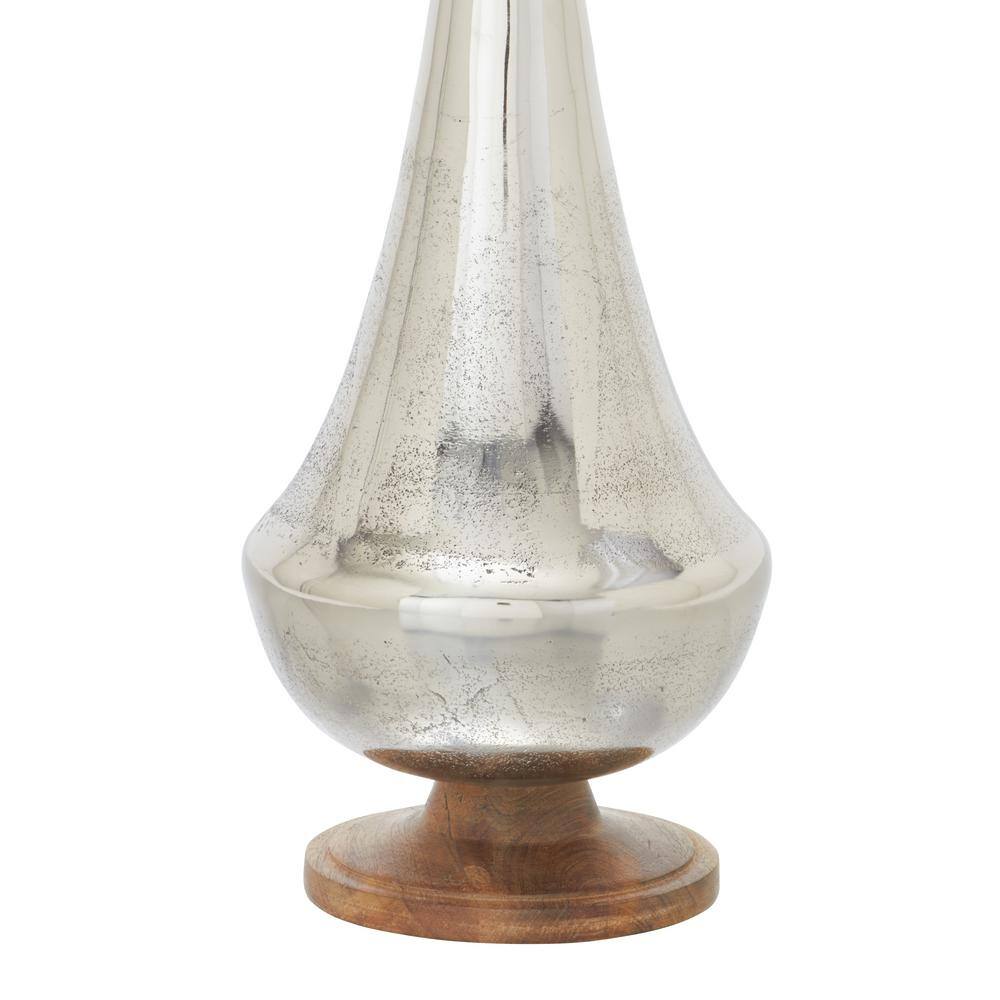 Tall Silver and Wood Floor Vase with Slender Neck