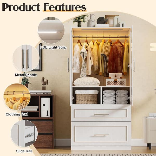 PAKASEPT White 31.5 in. W Armoire Wardrobe Closets with