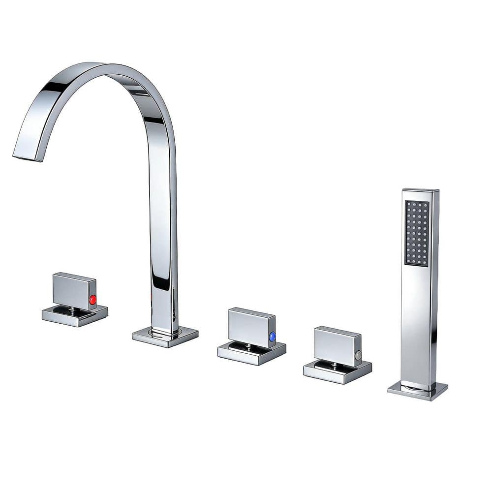 3 Handle Tub Deck Mount Roman Tub Faucet with 360° Swivel Spout, Hand Shower in Polished Chrome price history on PriceWatchPro