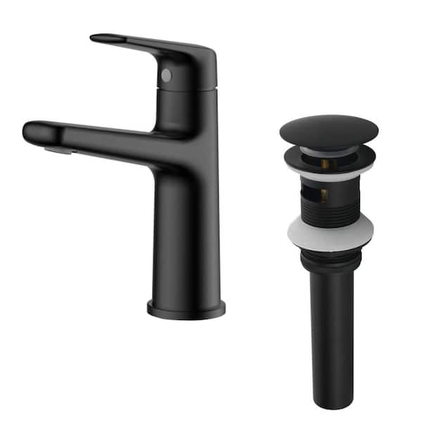 Single Handle Single Hole Bathroom Faucet with Pop-Up Drain Assembly Modern Brass Vanity Taps in Matte Black