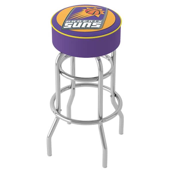 Unbranded Phoenix Suns Logo 31 in. Yellow Backless Metal Bar Stool with Vinyl Seat
