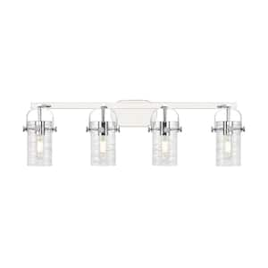 Pilaster II Cylinder 34.88 in. 4-Light Polished Chrome Vanity Light with Glass Shade