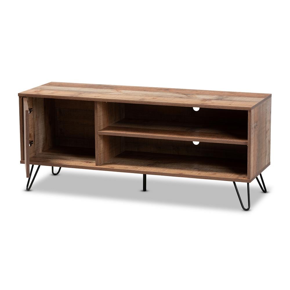 Retro Rustic Oak 48" TV Stand with Black Hairpin Legs and Cabinet