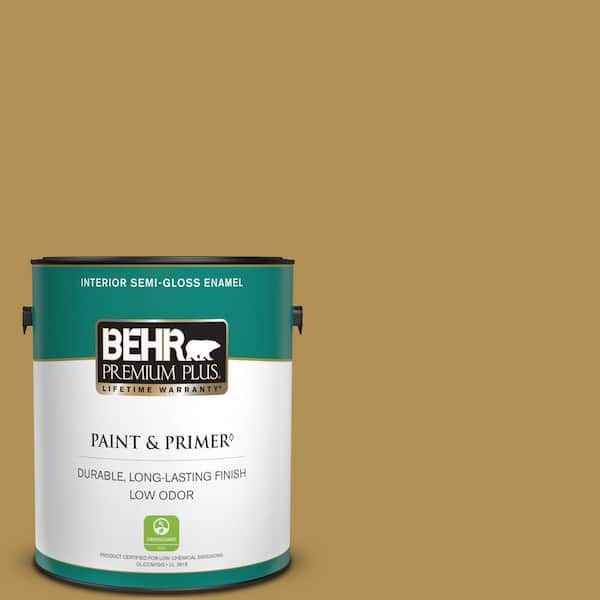 BEHR PREMIUM PLUS 1 gal. #350D-6 Bronze Green Semi-Gloss Enamel Low Odor Interior Paint & Primer