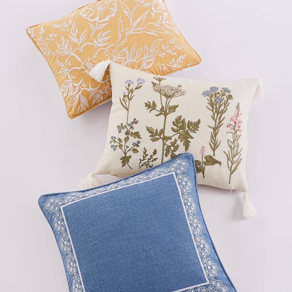 Petite Floral Embroidered Boho-Chic Pillow with Tassels