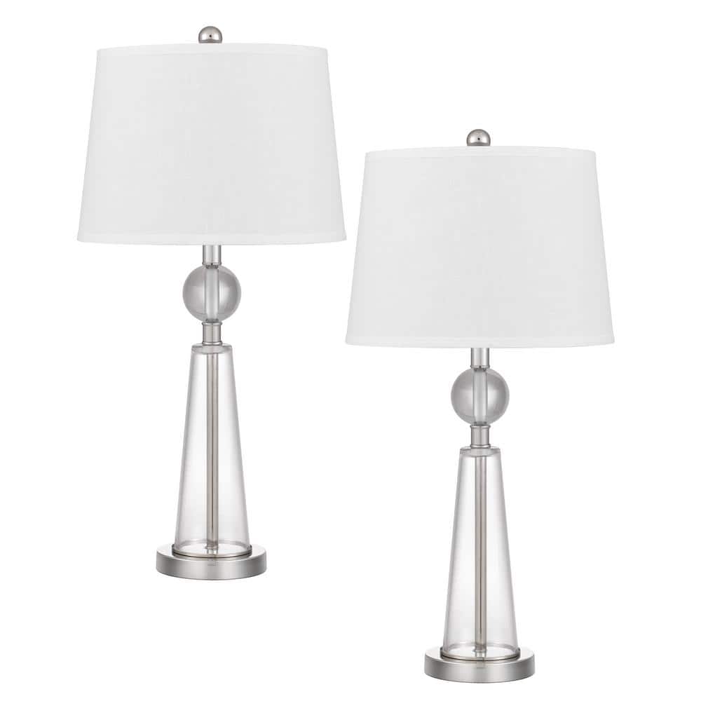 28.5 in. H Brushed Steel Glass Table Lamp Set with Drum Shade and Matching 