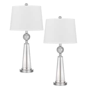 28.5 in. H Brushed Steel Glass Table Lamp Set with Drum Shade and Matching Finial Set (Set of 2)