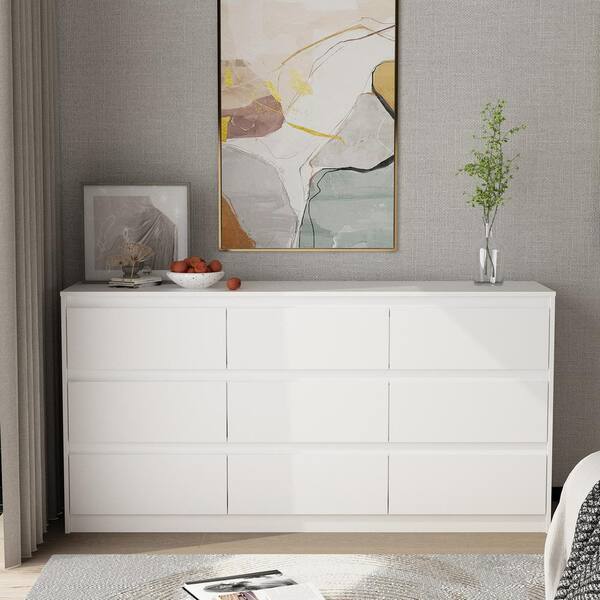 FUFU&GAGA High Gloss White Wood 8-Drawer Chest of Drawers Storage Organizer  With LED Lights (63 in. W x 30.9 in. H x 15.7 in. D) KF020326-01 - The Home  Depot