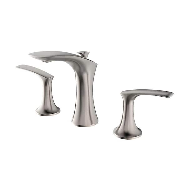 HOMLUX 8 in. Widespread 2-Handle High-Arc Bathroom Faucet with Drain Assembly in Brushed Nickel