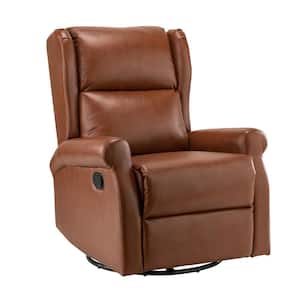 Chiang Saddle Contemporary Wingback Faux Leather Manual Swivel Recliner Rocking Nursery Chair with Metal Base