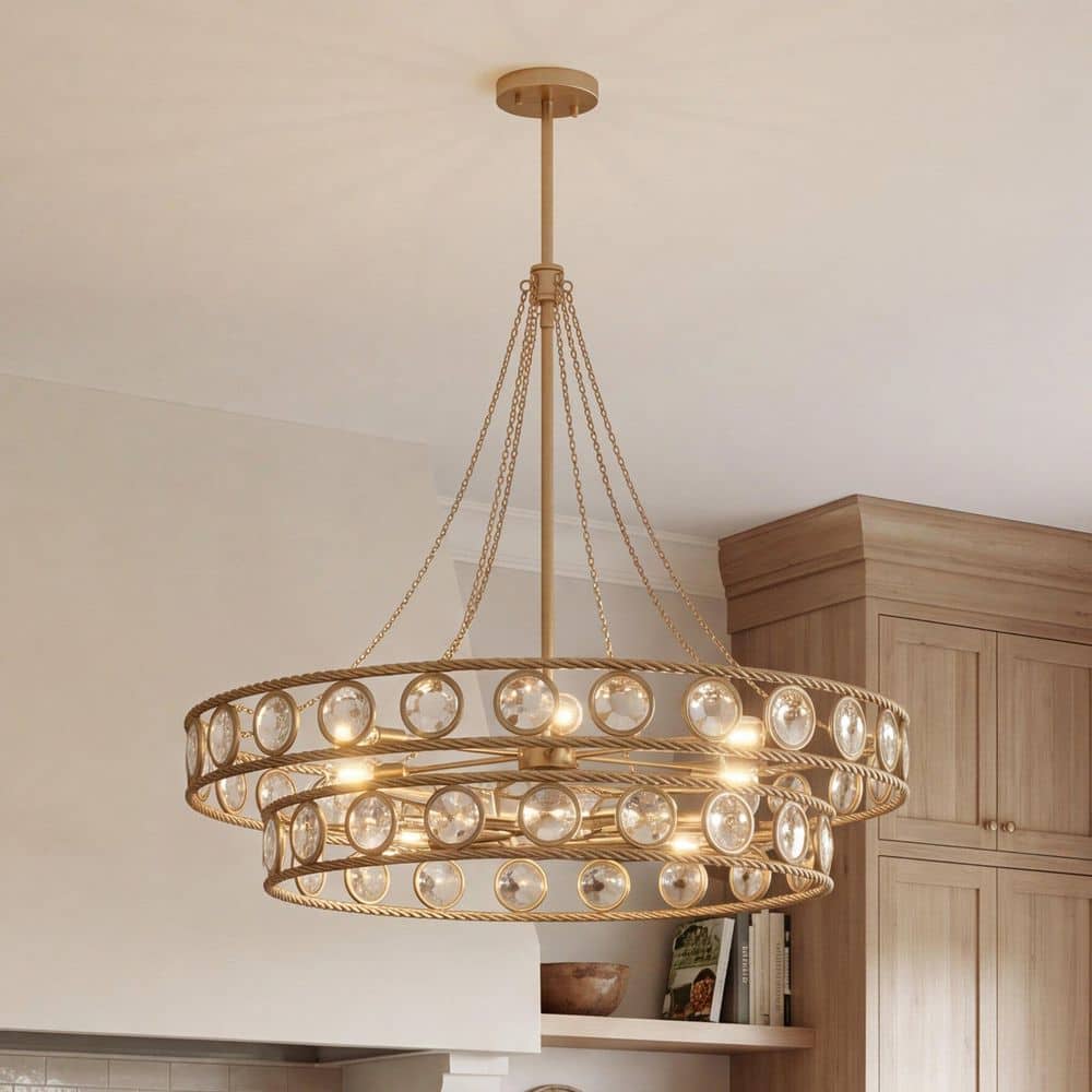Cologne 38 in. W x 32 in. H 6-Light Opulent Gold Pendant Light with Faceted Glass Discs price history on PriceWatchPro