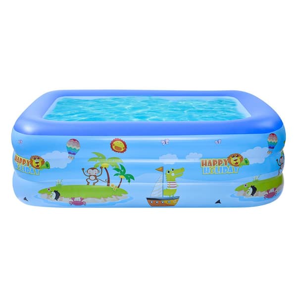 Unbranded 82.6 in. x 55 in. Outdoor Indoor Rectangular 25.5 in. D PVC Inflatable Swimming Pool for Family Kids, Babies, Adults