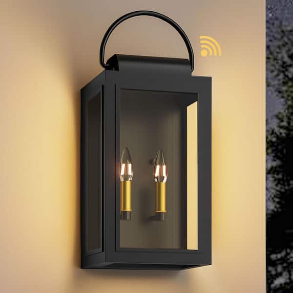 Hawaii 2-Light Sand Grain Black Dusk to Dawn Outdoor Hardwired Wall Lantern Scone