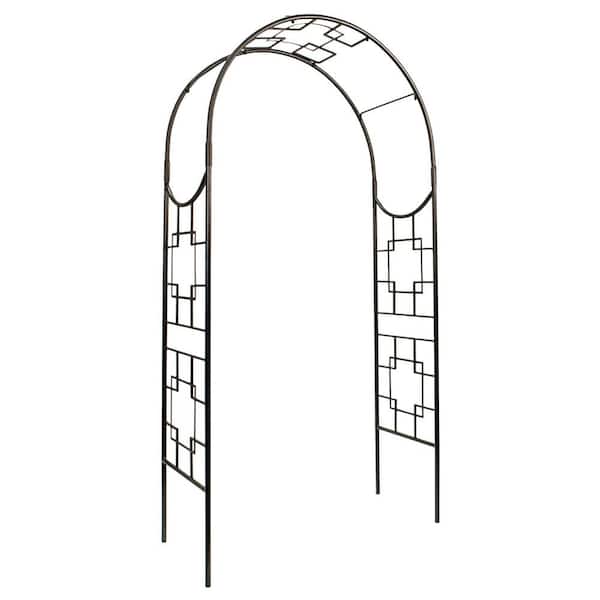 Elegant Handcrafted Square-on-Squares Garden Arbor, 98 Inch Tall, Graphite Powder Coated Finish