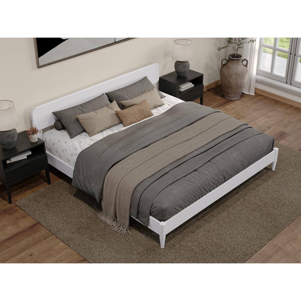 Florence White King Solid Wood Low Profile Platform Bed