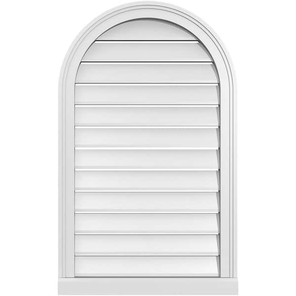 Ekena Millwork 22 in. x 36 in. Round Top Surface Mount PVC Gable Vent: Functional with Brickmould Sill Frame