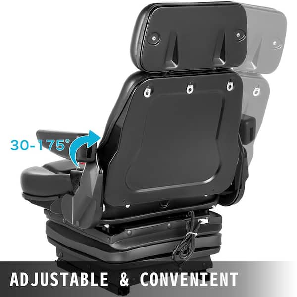 VEVOR Foldable Heavy Duty Suspension Seat with Adjustable Backrest Headrest Armrest Forklift Seat with Slide Rails
