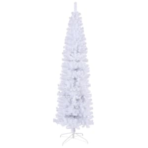 7.5 ft. Outdoor White Slim Artificial Christmas Tree with Foldable Metal Stand