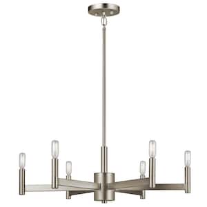 Erzo 26 in. 6-Light Satin Nickel Contemporary Candle Circle Chandelier for Dining Room