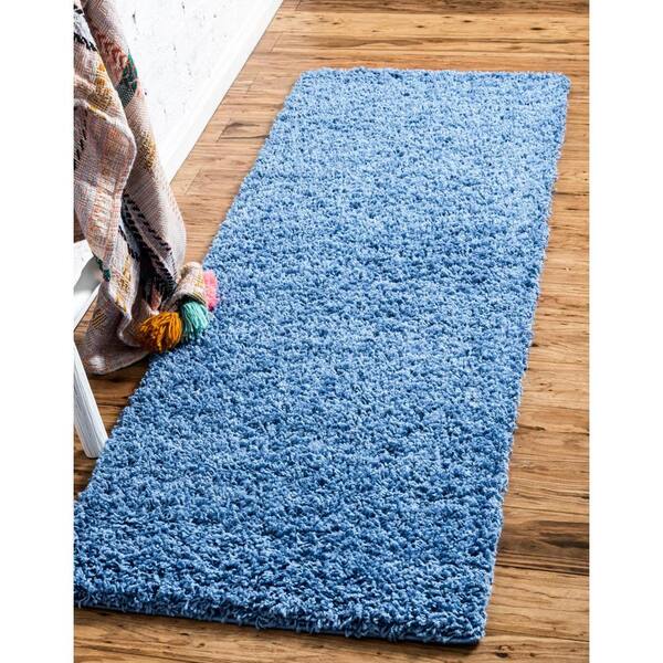 Solid Shag Collection Area Rug (2 ft. 7 in. x 16 ft. 5 in. Runner Periwinkle Blue)