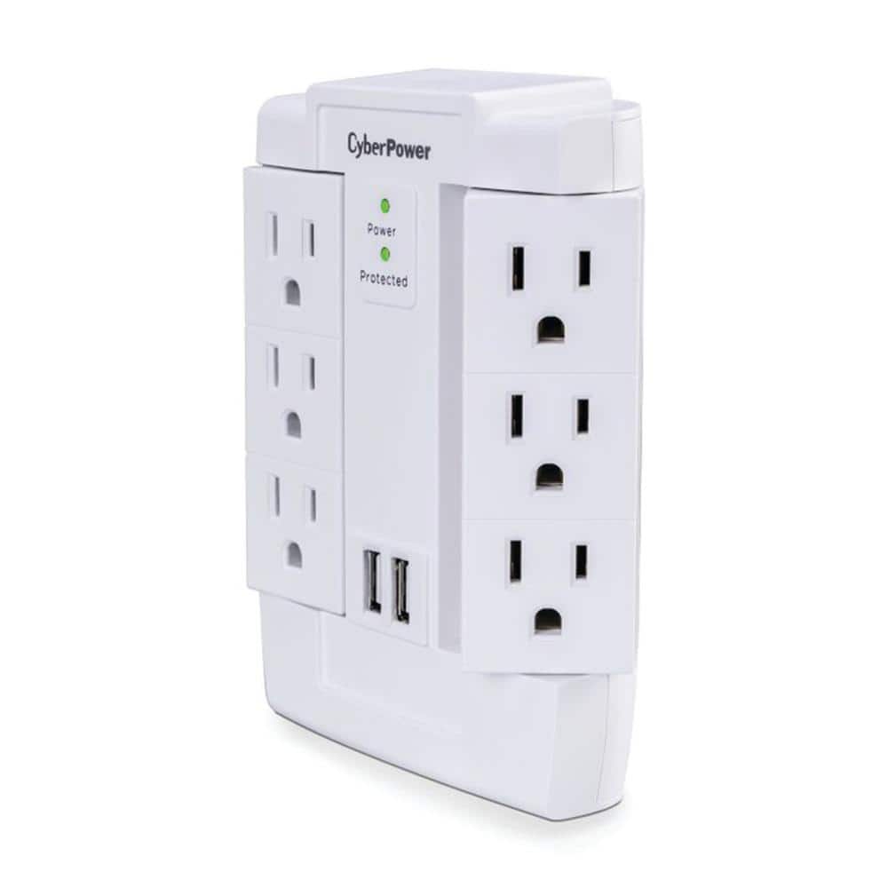 White 6-Outlet Swivel Surge Protector with USB Ports