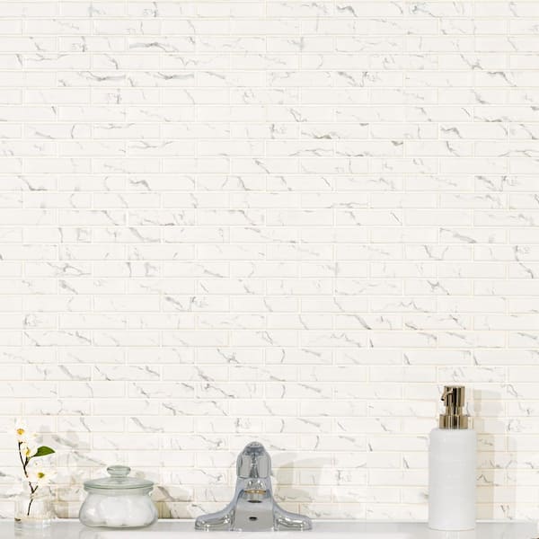 MSI - Carrara Subway 12 in. x 12 in. x 0.24 in. Matte Porcelain Mesh-Mounted Mosaic Floor and Wall Tile (0.98 sq. ft./Each)