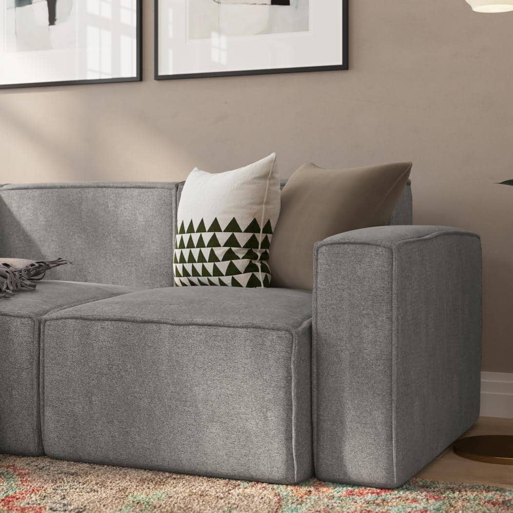 Gray Fabric Modular Right Armrest Side Chair with Solid Wood Frame