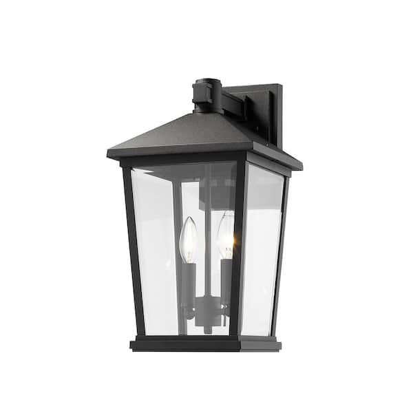 Unbranded Beacon Black Outdoor Hardwired Lantern Wall Sconce with No Bulbs Included