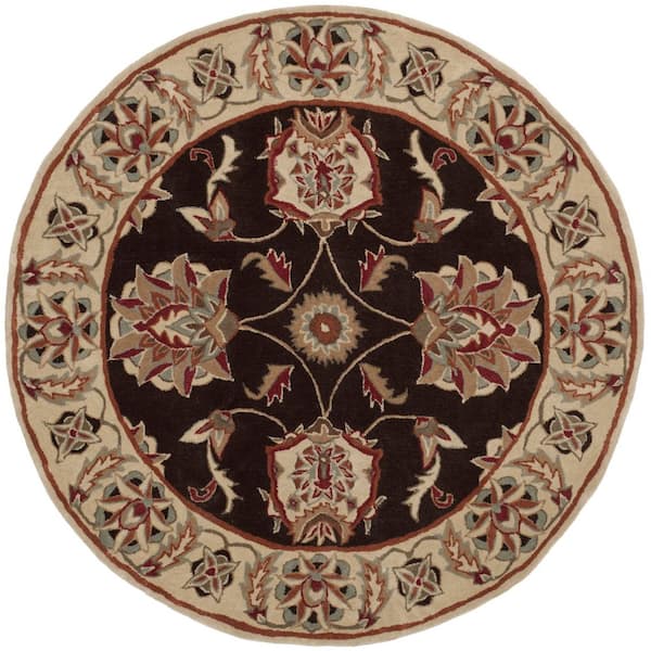 Total Performance 6 ft. x 6 ft. Brown/Ivory Oriental Floral Round Area Rug