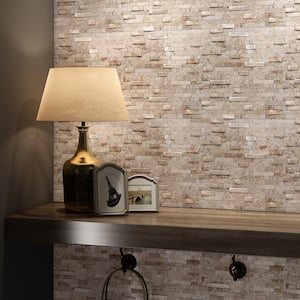 Sandy Mixed Tan 4 in. x 4 in. Stone Peel and Stick Wall Mosaic Tile Sample (0.11 sq. ft. / Each)