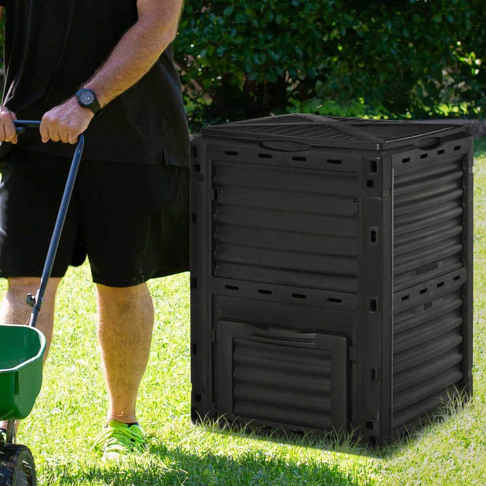 Outsunny 80 Gal. Large Capacity Stationary Composter Garden Compost Bin in Black 845-491