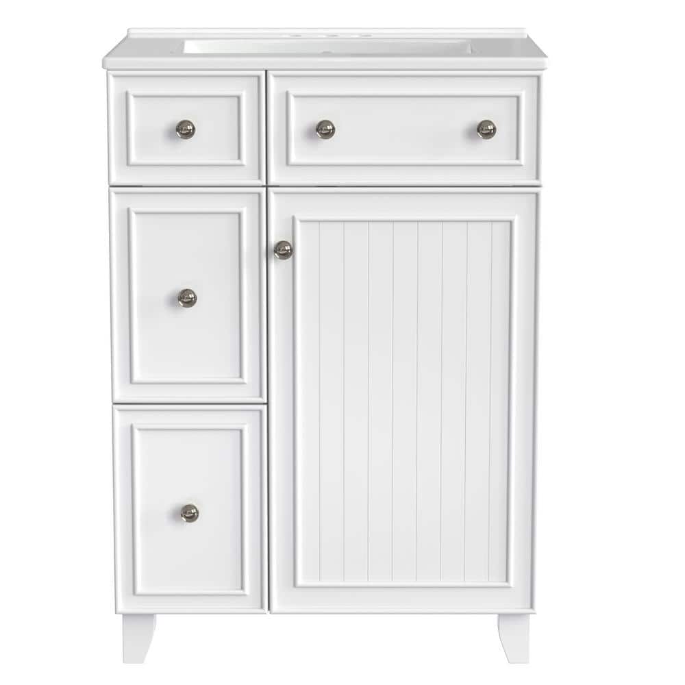 24 in. x 18.3 in. x 34.3 in. Single Sink Freestanding Bath Vanity in White with Ceramic Sink price history on PriceWatchPro