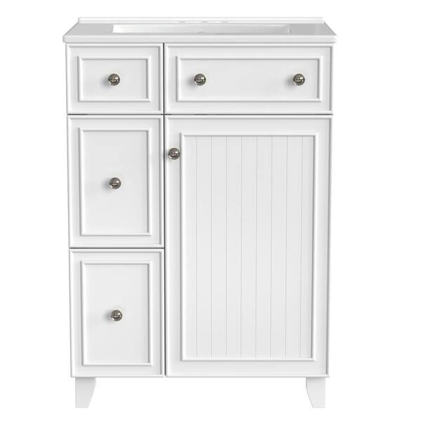 Boosicavelly 24 in. x 18.3 in. x 34.3 in. Single Sink Freestanding Bath Vanity in White with Ceramic Sink