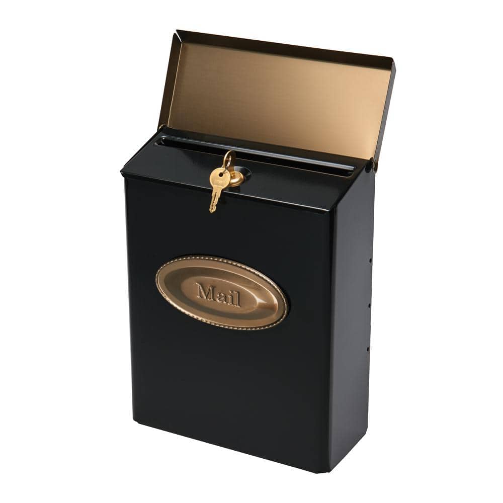 Medium Black and Brass Steel Locking Wall Mount Mailbox