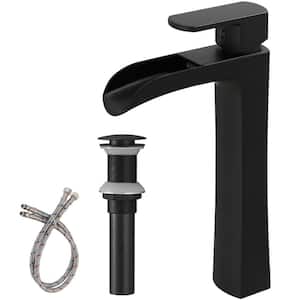 Single Hole Single Handle Bathroom Vessel Sink Faucet With Pop Up Drain Without Overflow in Matte Black