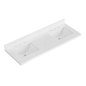 60 in. W. x 22 in. D in Carrara White Quartz with 1.5 in. Thick Milter Edge with Rectangle Double Sink Vanity Top White