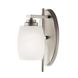Eileen 1-Light Brushed Nickel Bathroom Indoor Wall Sconce Light with Etched Glass Shade