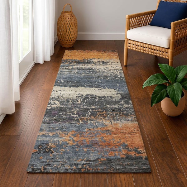 Mayfield Premium Machine Washable Abstract AMF1777 Blue 2 ft. 3 in. x 7 ft. 6 in. Runner Rug